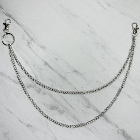 Silver Tone Double Strand Chain Pants Chain Wallet Chain 19.75" ✨ - Picture 1 of 7
